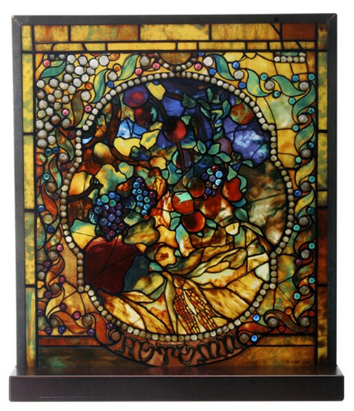 Art Glass Autumn Landscape by Tiffany Sculpture